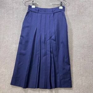 Les Copains Blue Wool Pleated Lined Midi Skirt Slit Pockets Made in Italy Size 2